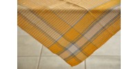 Square Vintage Orange-Yellow Tablecloth with Blue and White Stripes